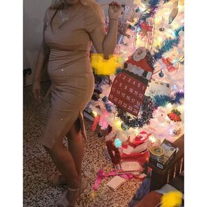 Nude studded dress side slit